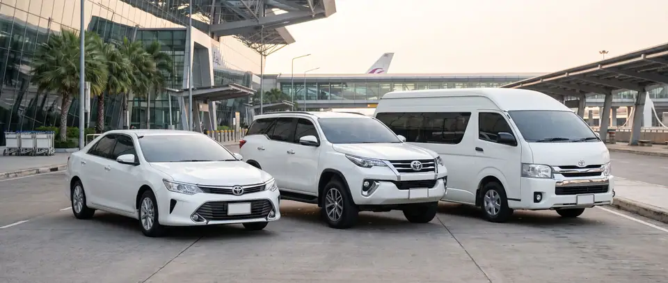 รถเก๋ง SUV และรถตู้ จอดที่สนามบิน